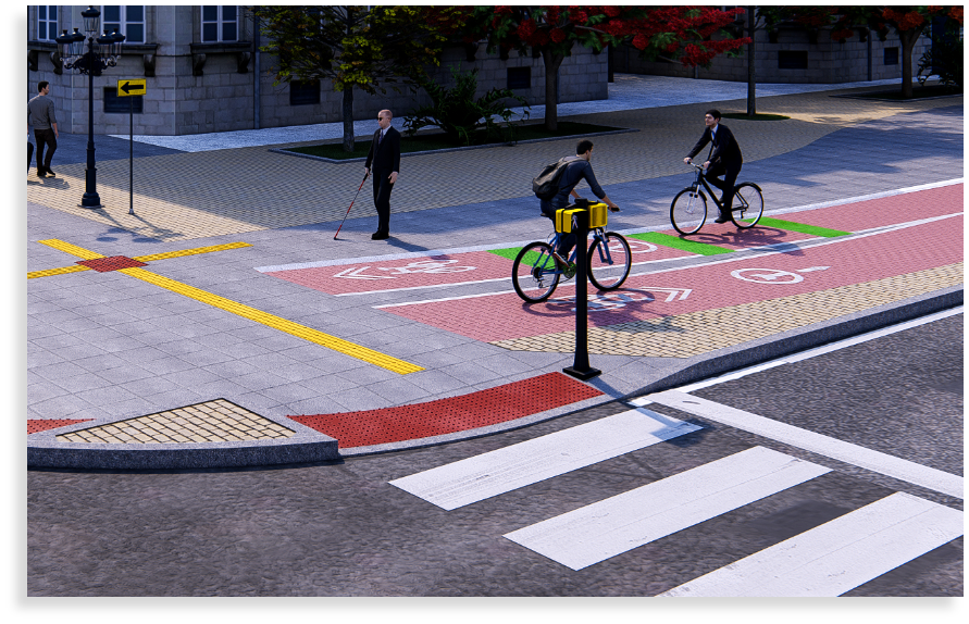 a rendering of TekWay's trapezoid delineators in a city setting.