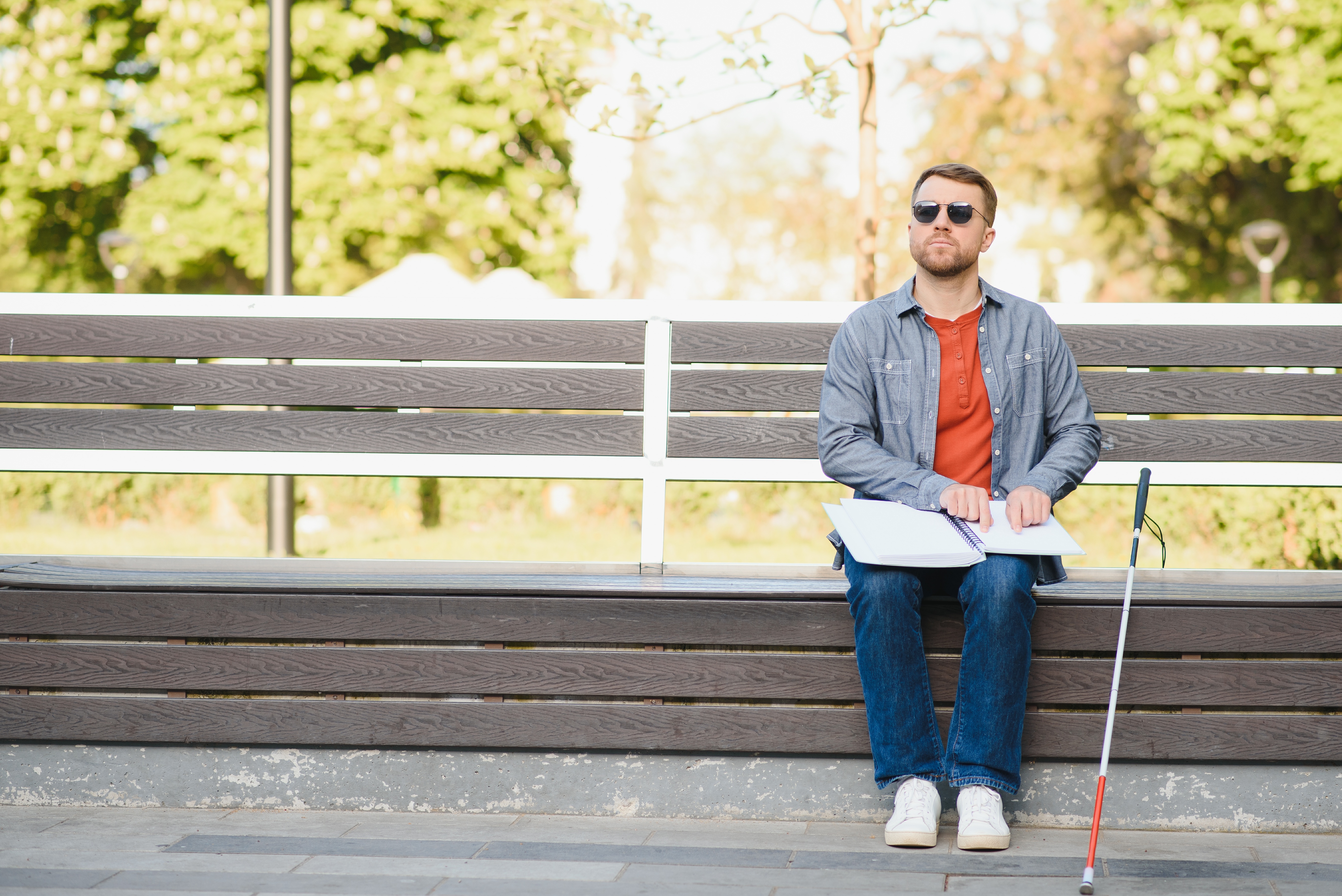 Visually Impaired Man on Bench
